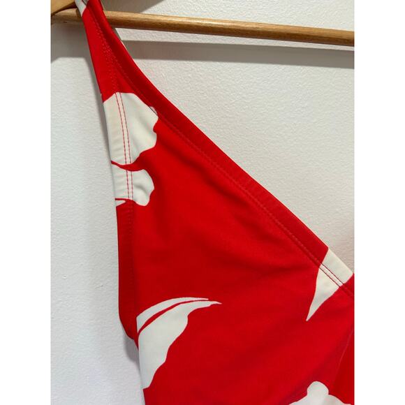 Kona Sol one piece swim suit size M red white floral print cinching on side - Picture 2 of 6